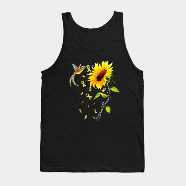 Childhood Cancer Awareness Hummingbird Sunflower Ribbon Tank Top by everetto